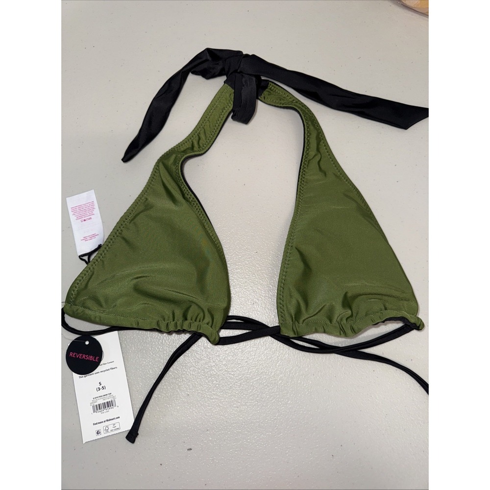 No Boundaries Reversible Swimsuit Top‎ Black Green Small